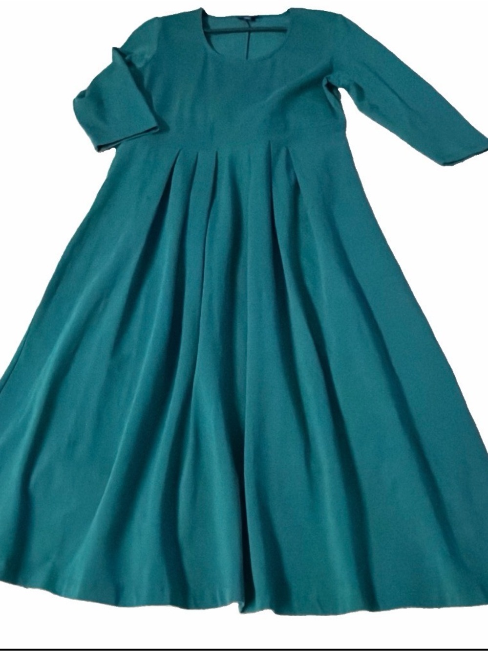 JG Hook size PM Teal Three-Quarter Sleeve Pleated Midi Dress - Picture 7 of 9